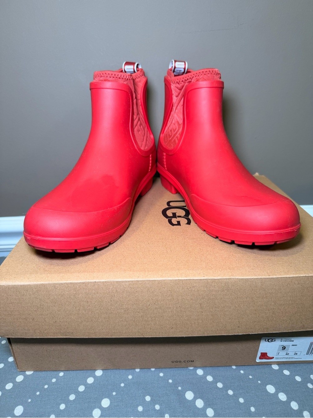 UGG Women’s Red Waterproof Ankle Rain Boots